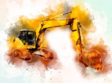 Ekskavatör illüstrasyon izole renk sanat eseri