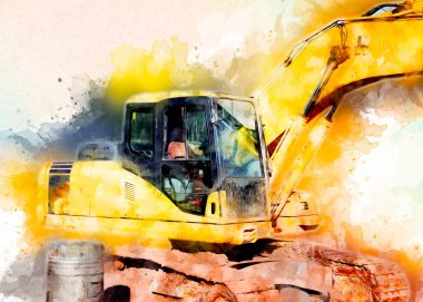 Ekskavatör illüstrasyon izole renk sanat eseri