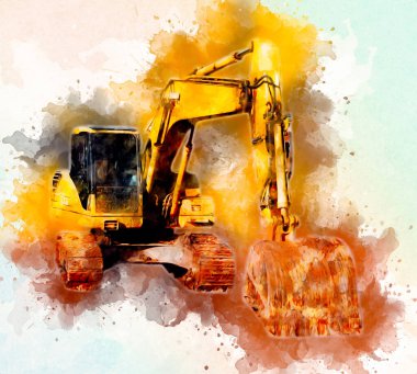 Ekskavatör illüstrasyon izole renk sanat eseri