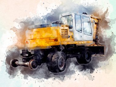 Ekskavatör illüstrasyon izole renk sanat eseri