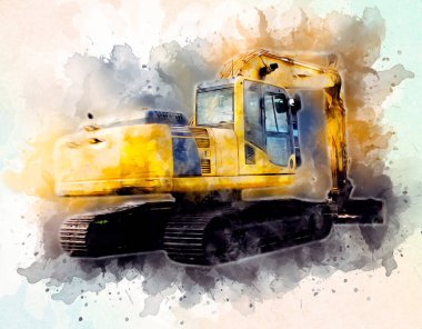 Ekskavatör illüstrasyon izole renk sanat eseri