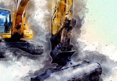 Ekskavatör illüstrasyon izole renk sanat eseri