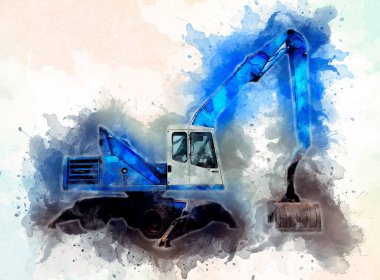 Ekskavatör illüstrasyon izole renk sanat eseri
