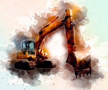 Ekskavatör illüstrasyon izole renk sanat eseri