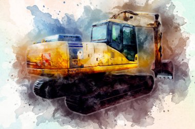 Ekskavatör illüstrasyon izole renk sanat eseri