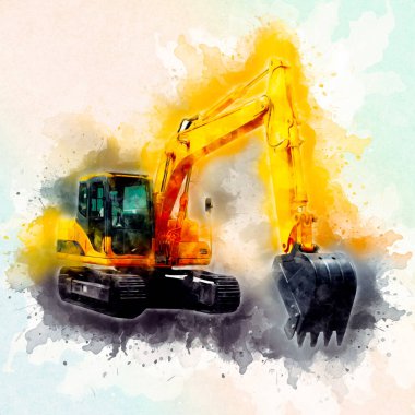 Ekskavatör illüstrasyon izole renk sanat eseri