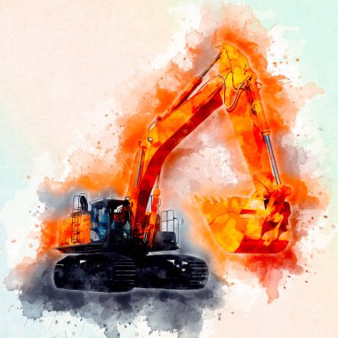 Ekskavatör illüstrasyon izole renk sanat eseri