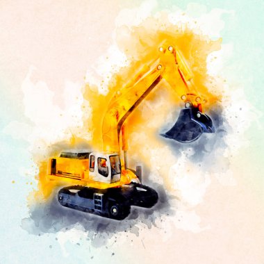 Ekskavatör illüstrasyon izole renk sanat eseri