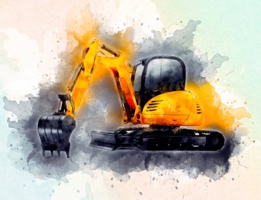 Ekskavatör illüstrasyon izole renk sanat eseri