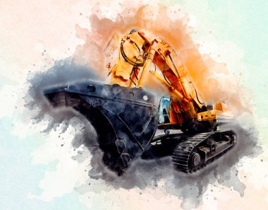 Ekskavatör illüstrasyon izole renk sanat eseri