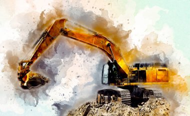 Ekskavatör illüstrasyon izole renk sanat eseri