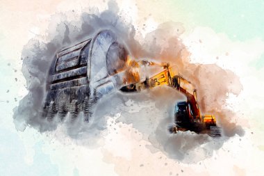 Ekskavatör illüstrasyon izole renk sanat eseri