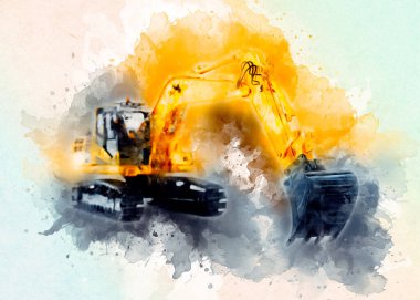 Ekskavatör illüstrasyon izole renk sanat eseri