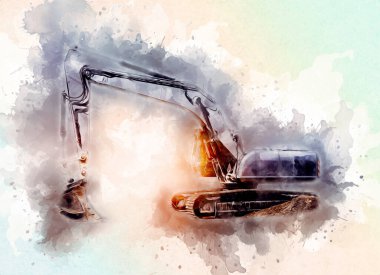 Ekskavatör illüstrasyon izole renk sanat eseri