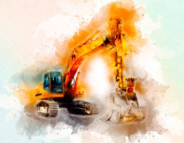 Ekskavatör illüstrasyon izole renk sanat eseri