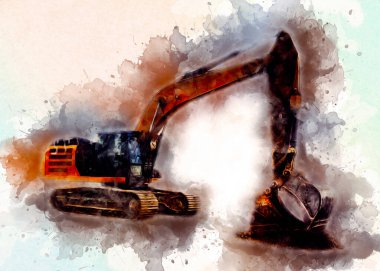 Ekskavatör illüstrasyon izole renk sanat eseri