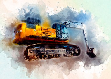 Ekskavatör illüstrasyon izole renk sanat eseri