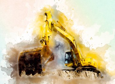 Ekskavatör illüstrasyon izole renk sanat eseri
