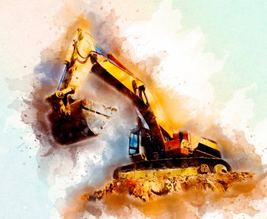 Ekskavatör illüstrasyon izole renk sanat eseri