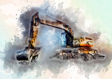 Ekskavatör illüstrasyon izole renk sanat eseri