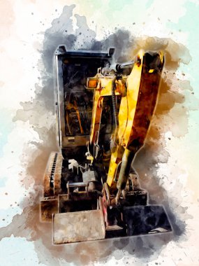 Ekskavatör illüstrasyon izole renk sanat eseri