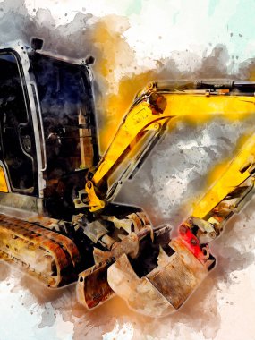 Ekskavatör illüstrasyon izole renk sanat eseri