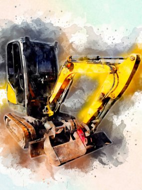 Ekskavatör illüstrasyon izole renk sanat eseri