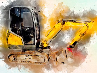 Ekskavatör illüstrasyon izole renk sanat eseri