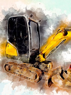Ekskavatör illüstrasyon izole renk sanat eseri