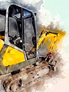Ekskavatör illüstrasyon izole renk sanat eseri