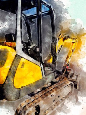 Ekskavatör illüstrasyon izole renk sanat eseri