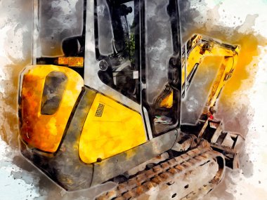 Ekskavatör illüstrasyon izole renk sanat eseri