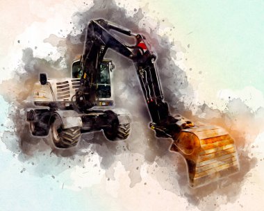 Ekskavatör illüstrasyon izole renk sanat eseri