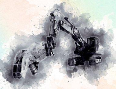 Ekskavatör illüstrasyon izole renk sanat eseri