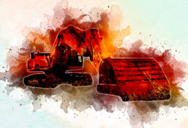 Ekskavatör illüstrasyon izole renk sanat eseri