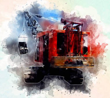 Ekskavatör illüstrasyon izole renk sanat eseri