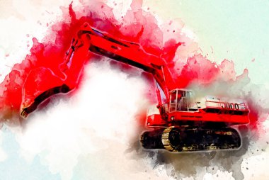 Ekskavatör illüstrasyon izole renk sanat eseri