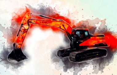 Ekskavatör illüstrasyon izole renk sanat eseri