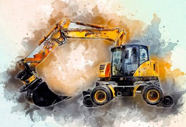 Ekskavatör illüstrasyon izole renk sanat eseri