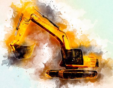 Ekskavatör illüstrasyon izole renk sanat eseri