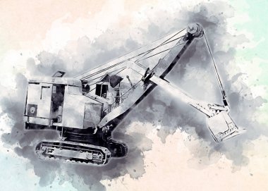 Ekskavatör illüstrasyon izole renk sanat eseri