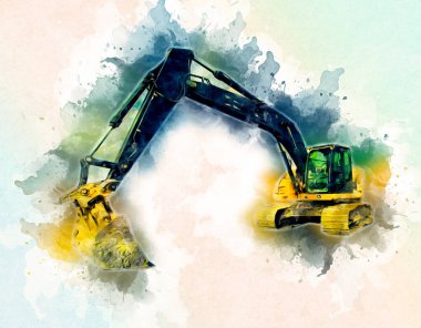 Ekskavatör illüstrasyon izole renk sanat eseri