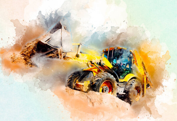 Excavator illustration color isolated art work