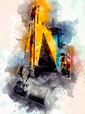 Kazı makinesi traktör çizimi rengi izole edilmiş antika sanat eserleri