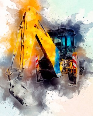 Kazı makinesi traktör çizimi rengi izole edilmiş antika sanat eserleri