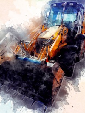 Kazı makinesi traktör çizimi rengi izole edilmiş antika sanat eserleri