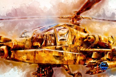 askeri helikopter resim sanatı klasiği çiziyor
