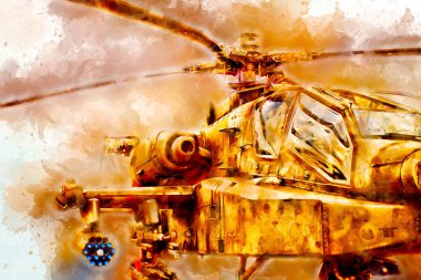 askeri helikopter resim sanatı klasiği çiziyor