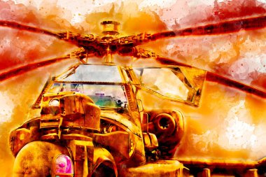 askeri helikopter resim sanatı klasiği çiziyor