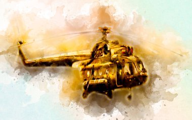 askeri helikopter resim sanatı klasiği çiziyor